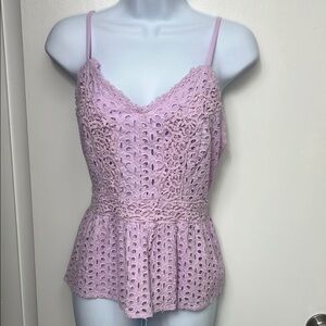 Japna Women’s Pink Tank Ruffle Embroidered Coastal Western Festival Boho, Sz XL